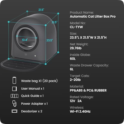 TYPro Self Cleaning Cat Litter Box Automatic with APP Control Dark Grey E189