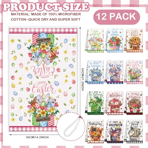 12 Pcs Seasonal Kitchen Towels Set Gnome Style Bright Color K6356