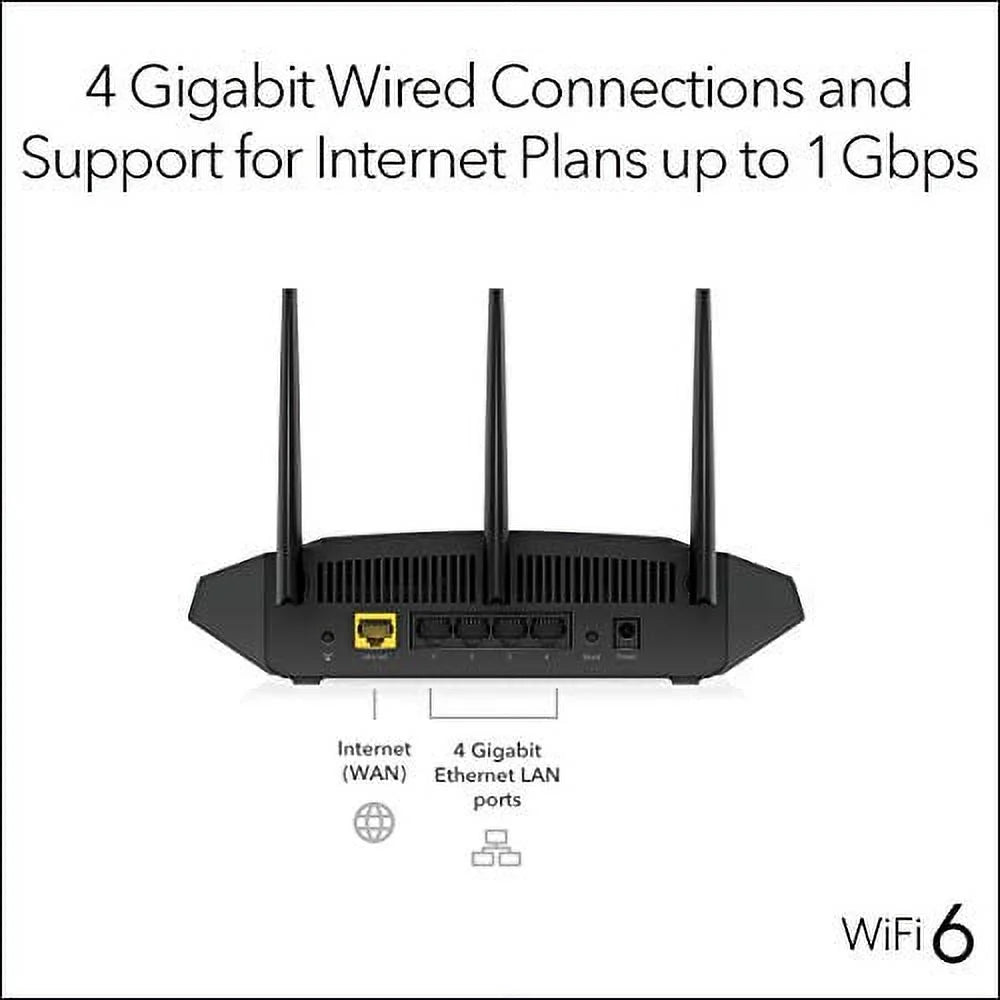 NETGEAR 4-Stream WiFi 6 Router (R6700AX) - AX1800, 1,500 sq. ft. Coverage S94632