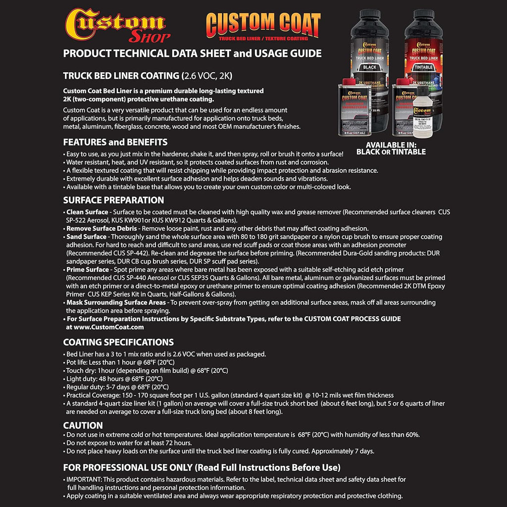 Custom Coat Black 1 Gallon Urethane Spray-On Truck Bed Liner Kit S930378