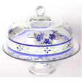 Blue Floral Hand Painted Glass Large Convertible Cake Dome 11x22