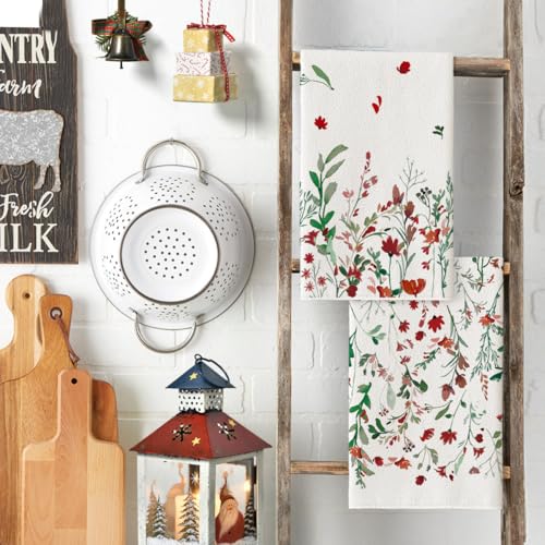 Artoid Mode Wildflower Floral Christmas Kitchen Towels, 18x26 Inch, Set of 2 N243175