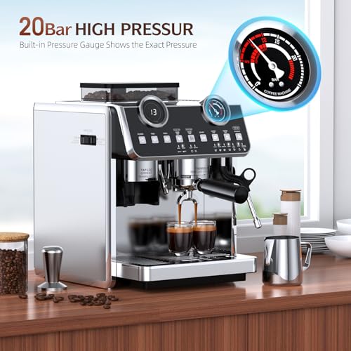 Espresso Machine with Grinder, 20 Bar, Stainless Steel R83369