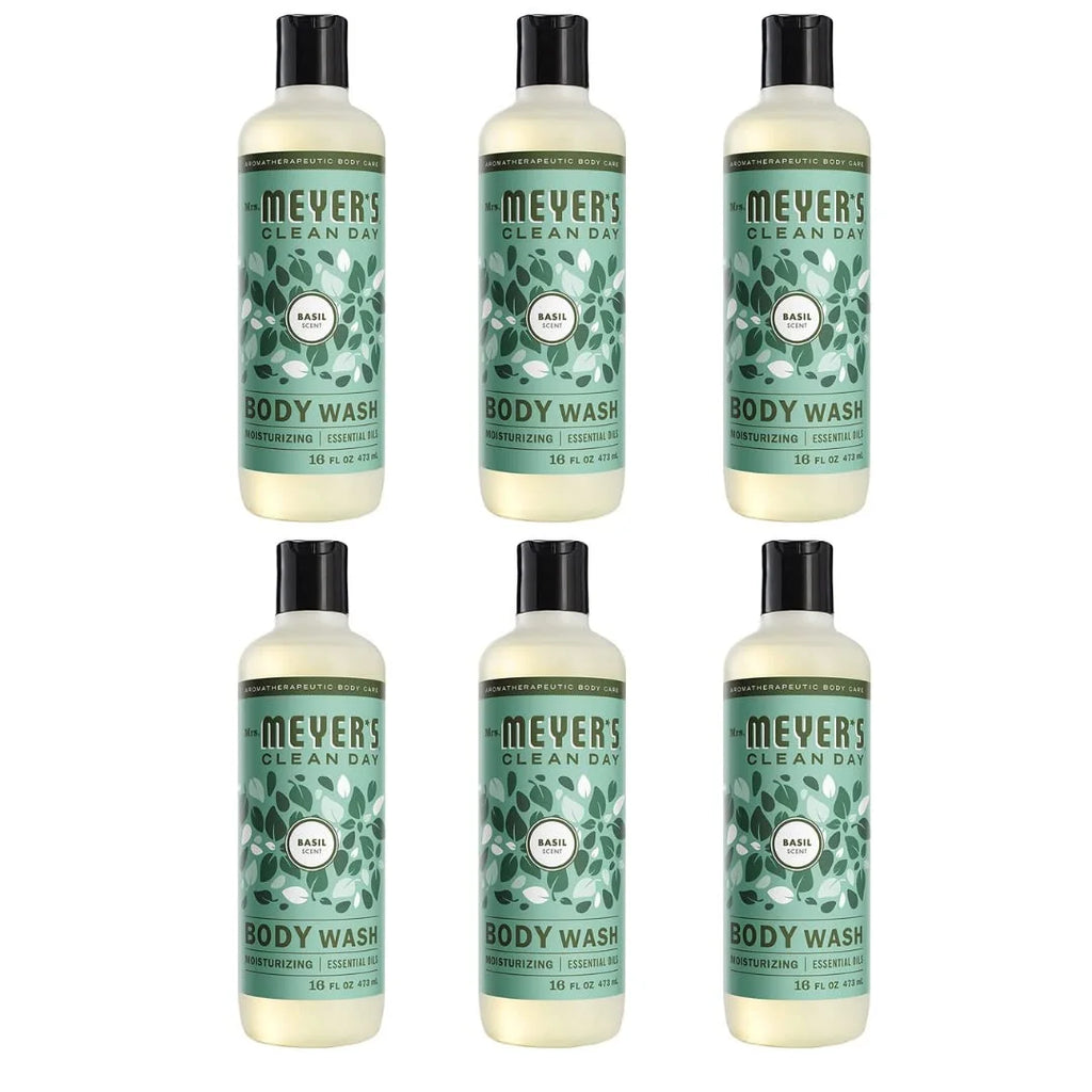 Refreshing & Moisturizing Body Shower Natural Body Wash for Women & Men Basil Scented Body Wash with Essential Oils Biodegradable & Cruelty Free, 16 Fl OZ Bottle, 6 Bottles