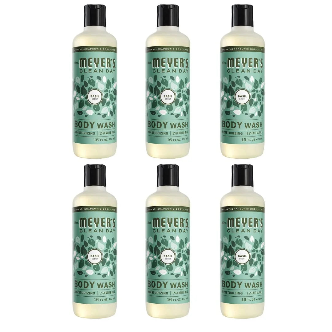 Refreshing & Moisturizing Body Shower Natural Body Wash for Women & Men Basil Scented Body Wash with Essential Oils Biodegradable & Cruelty Free, 16 Fl OZ Bottle, 6 Bottles