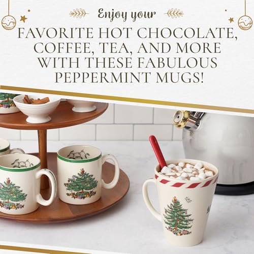 Spode Christmas Tree Peppermint 14oz Mug & Spoon Set (4-Piece) L371800
