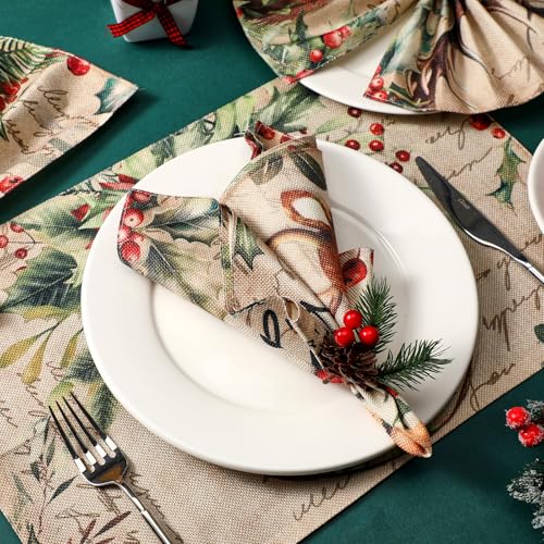 Vintage Linen Fabric Christmas Placemats Set of 12, 12x18 Inch L3227