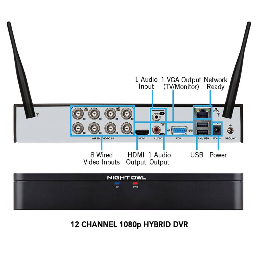 Night Owl 12 Channel 1080p HD Wired + Wireless DVR C21578