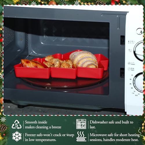 Christmas Tree Serving Tray Platter, Red and Green Plastic, 3 Grids with Bag and Ribbon D132830