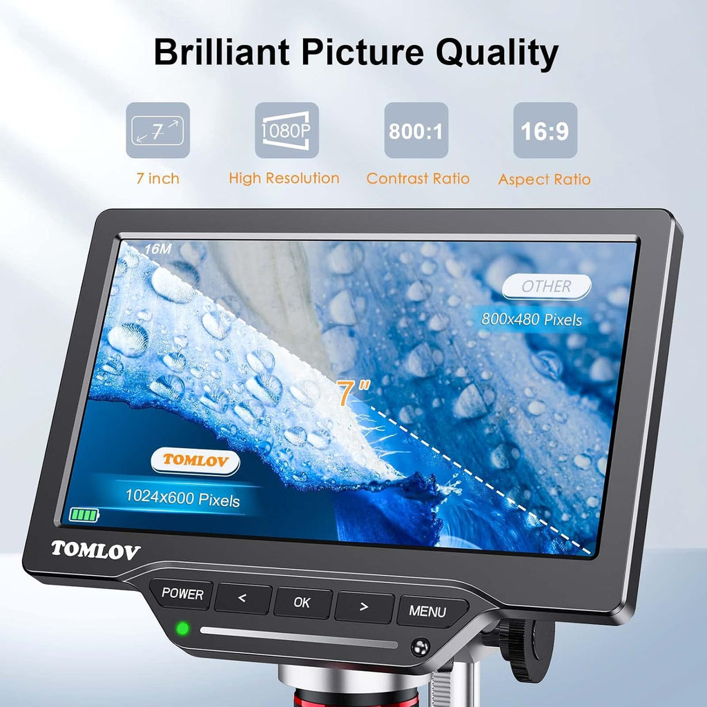 TOMLOV DM10 8.5'' Digital Microscope 50X-1300X with 12MP Camera, SD Card Included T857730