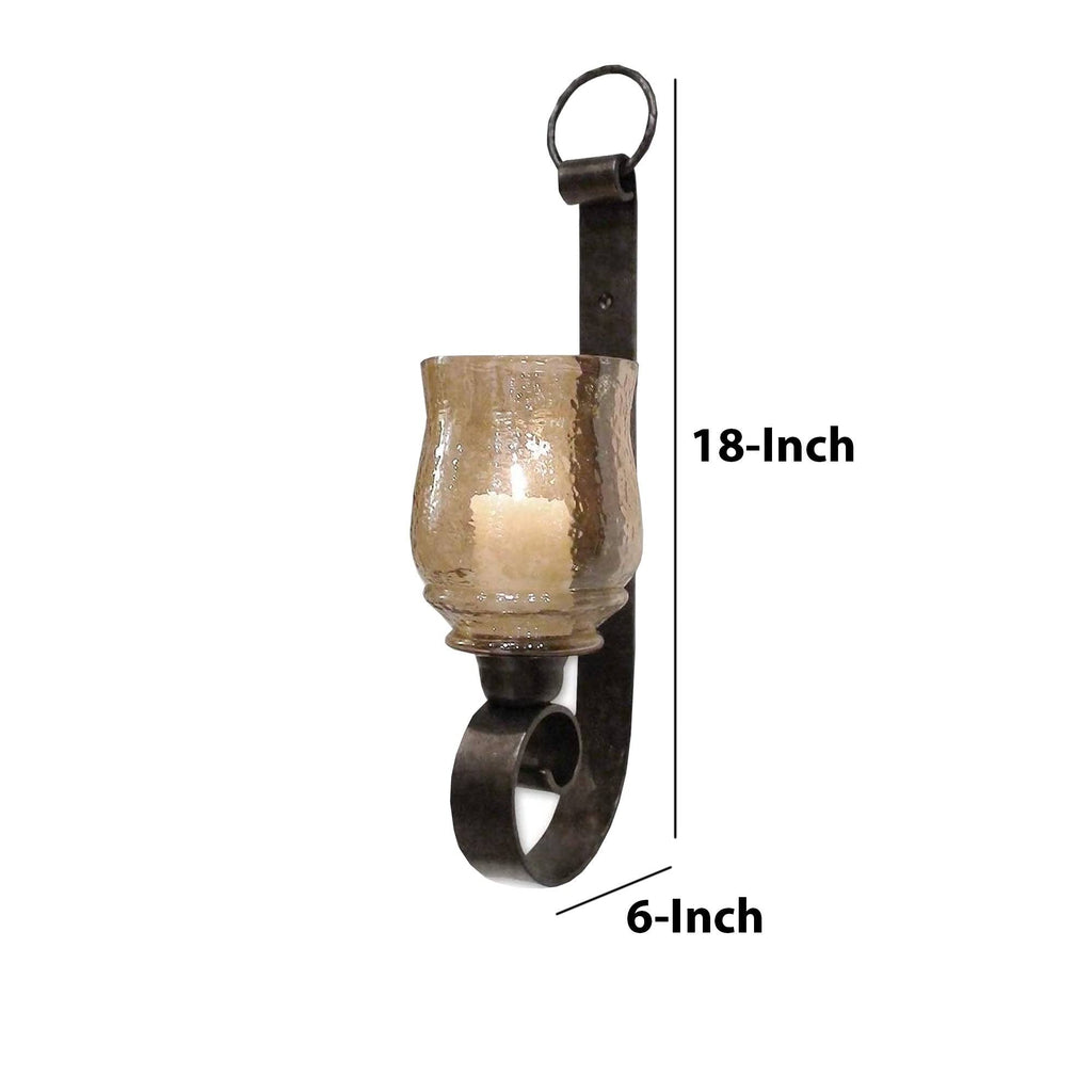 Benjara Scroll Design Metal Wall Mounted Candle Holder Sconce, Set of 2, Bronze Q4835