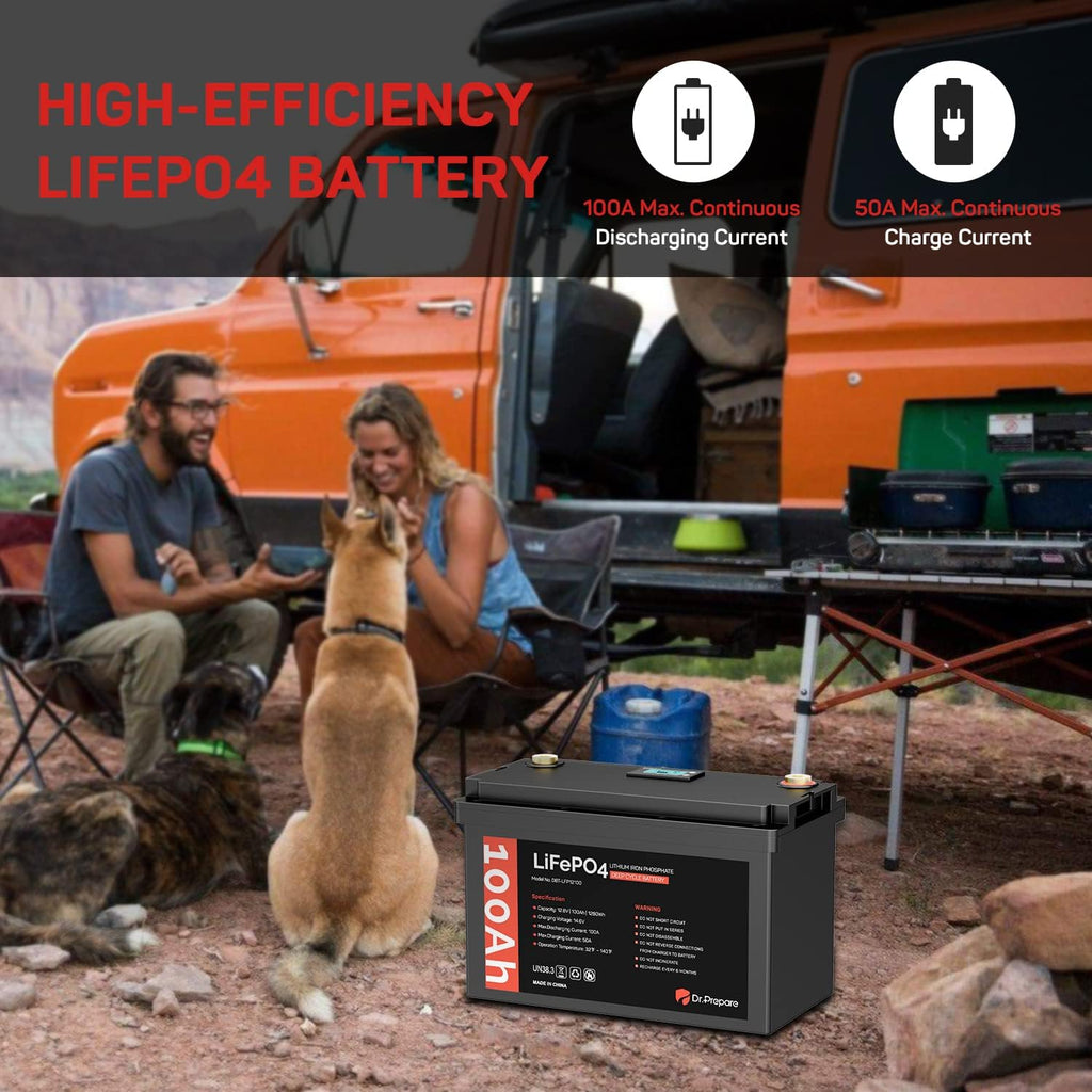 Dr. Prepare 12V 100Ah LiFePO4 Lithium Deep Cycle Battery with Monitor Screen Y6883