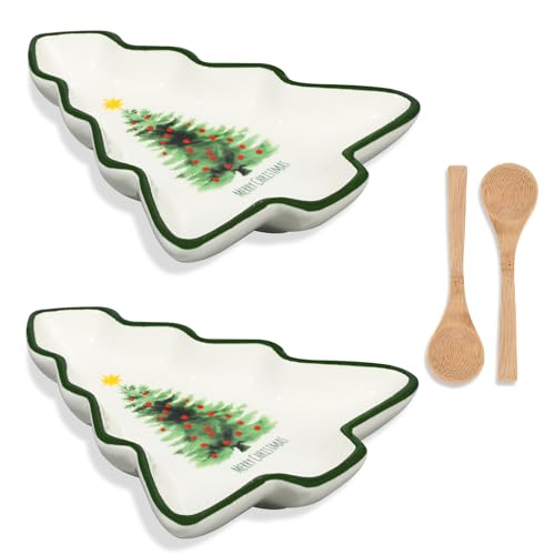 2 Pcs Ceramic Christmas Serving Platters with Wooden Spoon F941