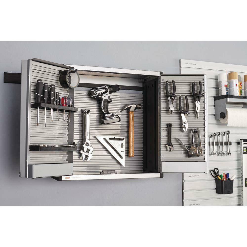 Rubbermaid FastTrack 24 inch Garage Tool Cabinet Kit Rail Storage System I40408