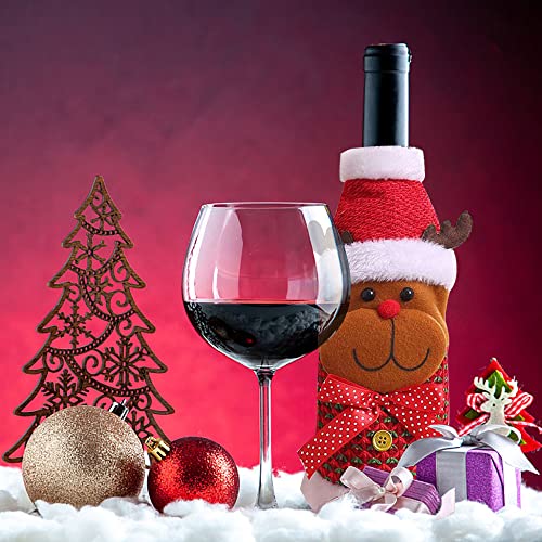 3 Pack Christmas Wine Bottle Bags - Sweater Covers with Santa, Reindeer, Bear & Snowman Designs I607