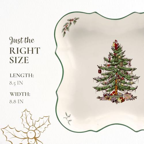 Spode Christmas Tree Sculpted Octagonal Platter, 14-Inch Holiday Serving Dishwasher & Microwave Safe Q207241