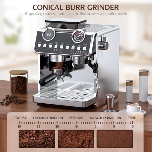 Espresso Machine with Grinder, 20 Bar, Stainless Steel R83369