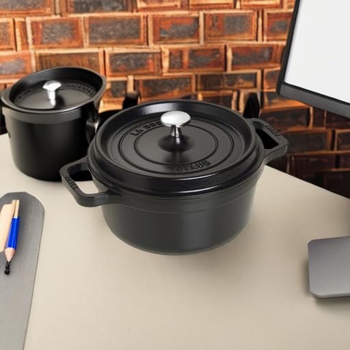 STAUB Cast Iron Dutch Oven 5.5-qt Round Cocotte, Black Matte P4487