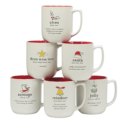 Certified International Christmas Fun Red Sayings 16 oz. Mugs, Set of 6 N62947