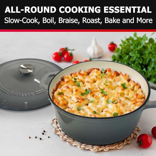 Mueller 6qt Enameled Cast Iron Dutch Oven with Lid, Oven-Safe to 500°F, White N219
