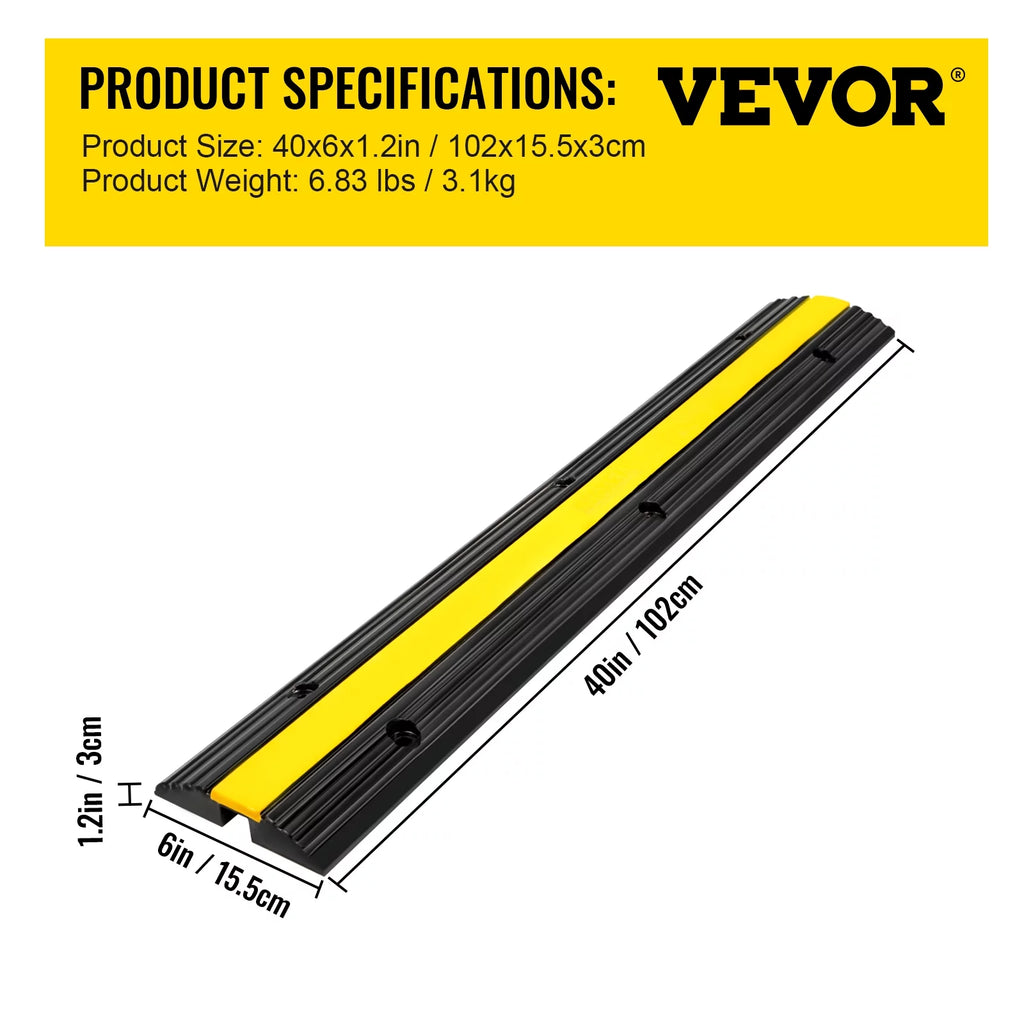 VEVOR 4 Pack 1-Channel Rubber Cable Protector Ramp Heavy Duty 22046lbs C6843