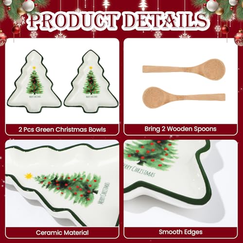 2 Pcs Ceramic Christmas Serving Platters with Wooden Spoon F941