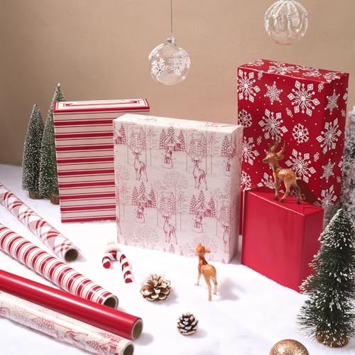 BIOBROWN Reversible Kraft Christmas Wrapping Paper Jumbo Roll 30 Inch x 33 Feet Vintage Trucks Design E340325