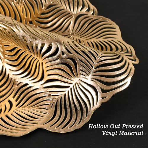 Gold Metallic Vinyl Flower Placemats Set of 6 for Dining Table I961330