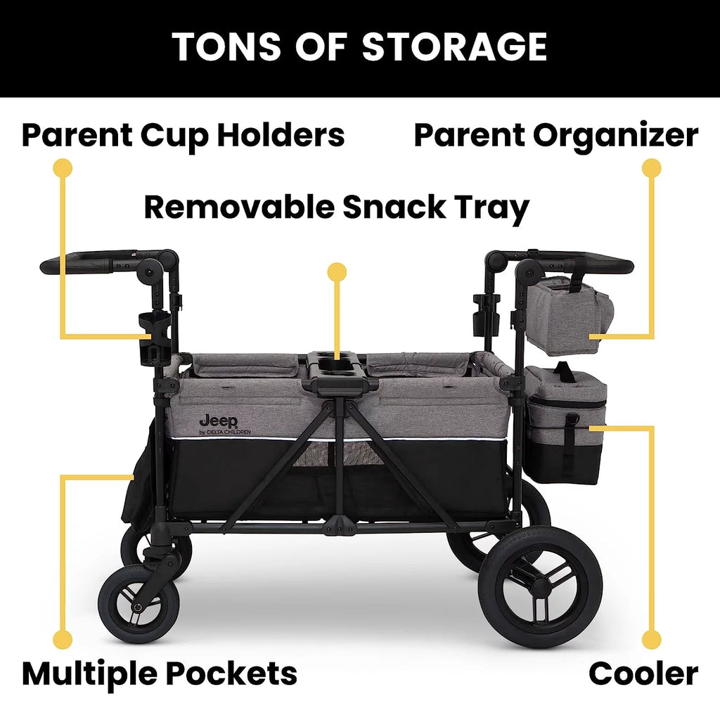 Jeep Wrangler Deluxe 4 Seater Stroller Wagon by Delta Children, Grey D3060
