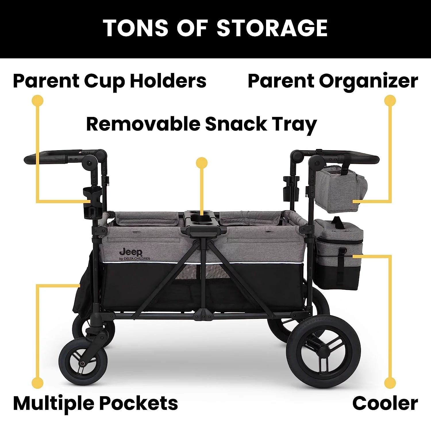 Jeep Wrangler Deluxe 4 Seater Stroller Wagon by Delta Children, Grey D3060