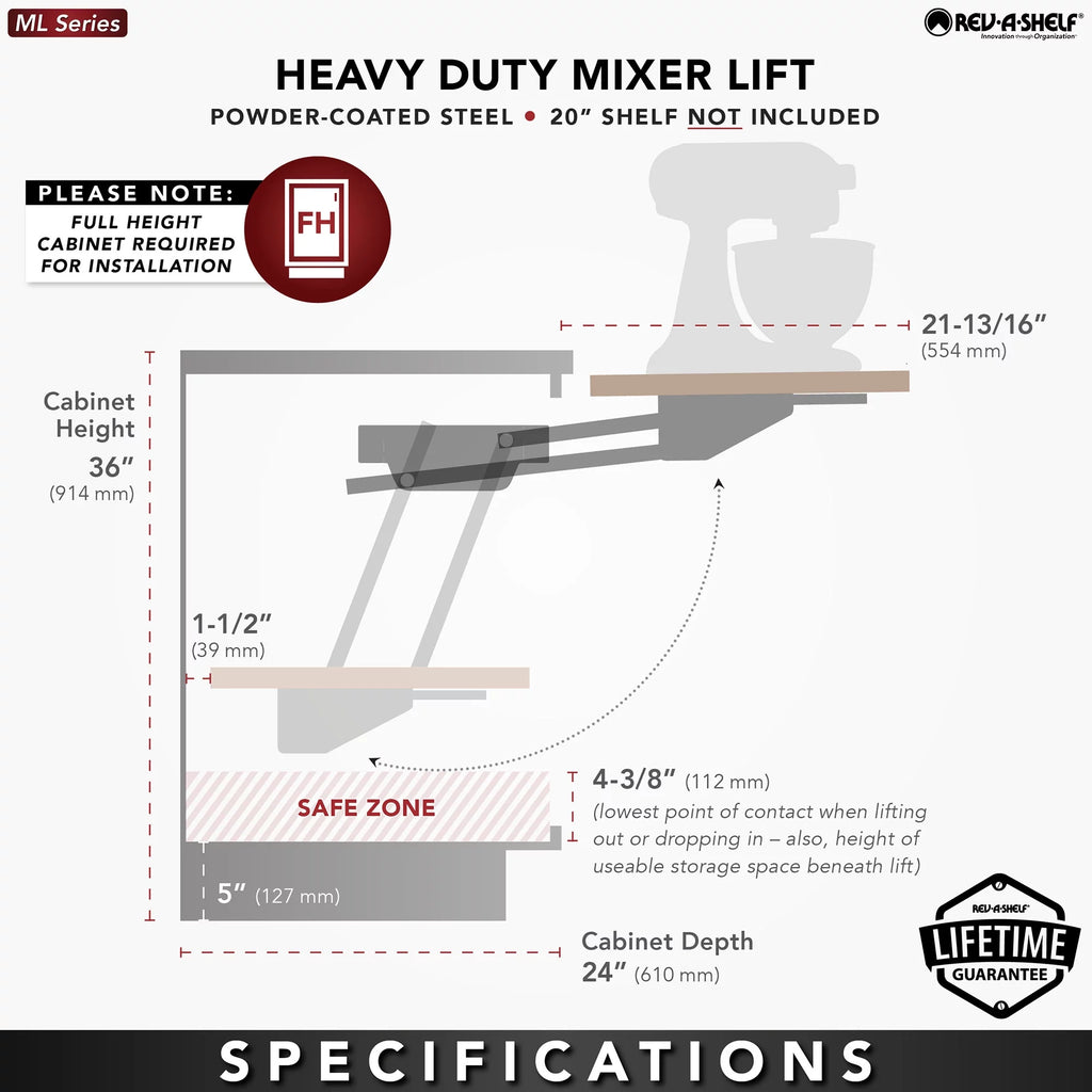 Rev-A-Shelf Mixer Lift System for Base Cabinet, RAS-ML-HDSC J45292