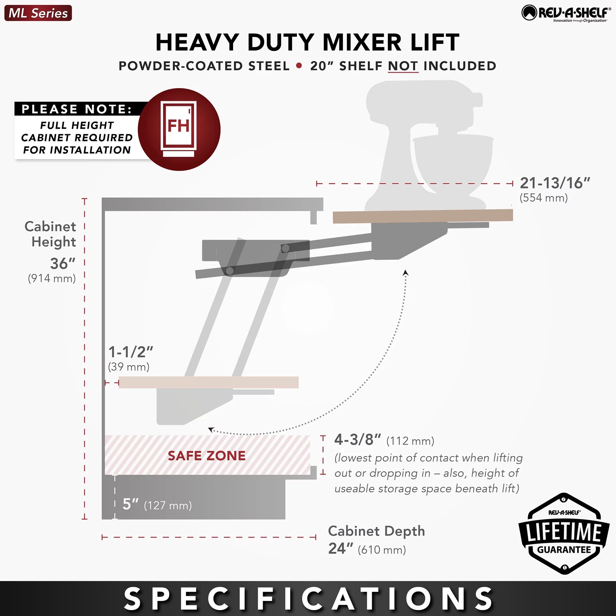 Rev-A-Shelf Mixer Lift System for Base Cabinet, RAS-ML-HDSC J45292