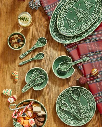 Christmas Tree Ceramic Spoons, Set of 6, Espresso & Dessert T96458