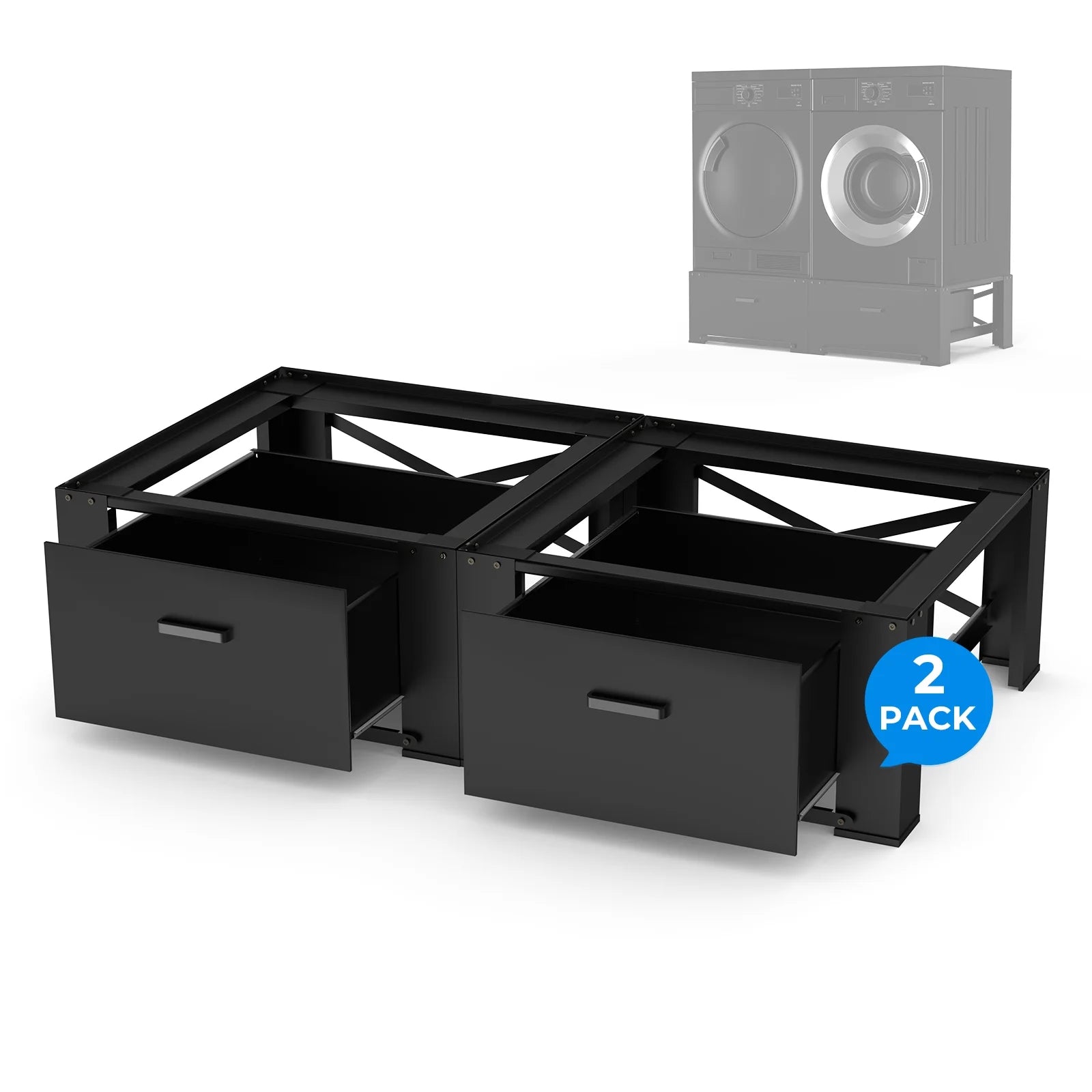2 Pack Laundry Pedestals 28"× 29" Heavy Duty Inlife Dual Washing Machine Pedestals, Washer and Dryer Stands, Stainless Steel, Black