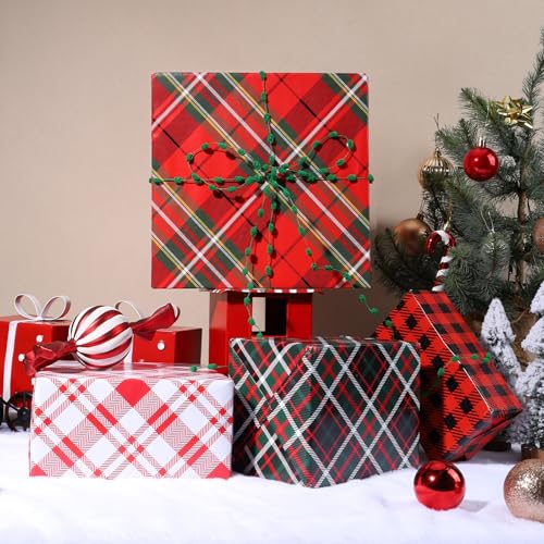 BIOBROWN Reversible Kraft Christmas Wrapping Paper Jumbo Roll 30 Inch x 33 Feet Vintage Trucks Design E340325