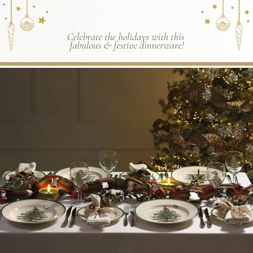 Spode Christmas Tree Sculpted Octagonal Platter, 14-Inch Holiday Serving Dishwasher & Microwave Safe Q207241