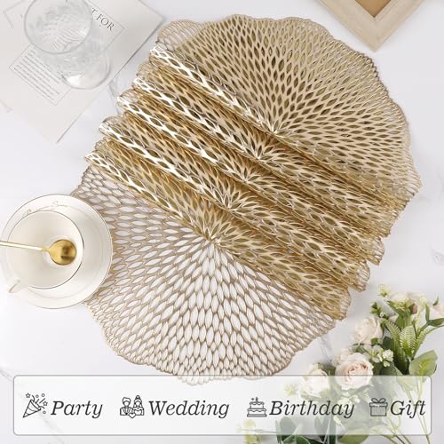 Gold Metallic Vinyl Flower Placemats Set of 6 for Dining Table I961330