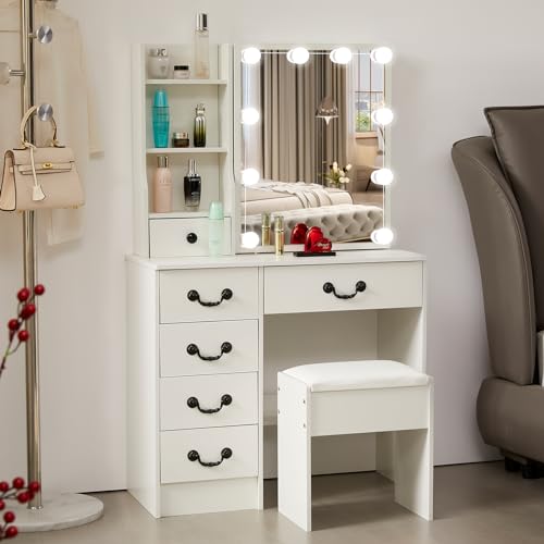 Vanity Desk with Mirror & Light, White (VAN-07) B735804