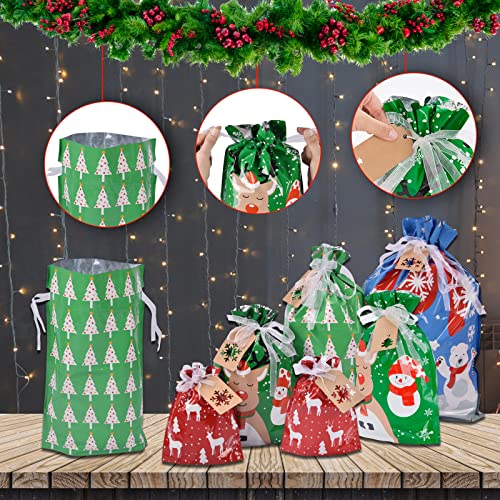 Christmas Gift Bags Assorted Sizes, 22pcs Drawstring Reusable Plastic D786