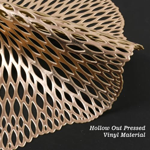 Gold Metallic Vinyl Flower Placemats Set of 6 for Dining Table I961330