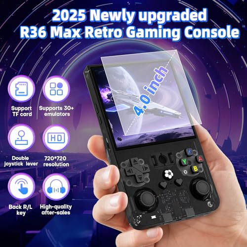 R36MAX Retro Handheld Gaming Console with 18000+ Games, 64GB TF Card, Transparent Gray Q5714