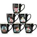 Hiceeden Set of 6 Large Christmas Coffee Mugs, 17 Oz Ceramic Santa Mugs Holiday Funny Novelty Mugs Snowman Christmas Tree for Aldult, Child, Gift, Beverage, Milk, Black