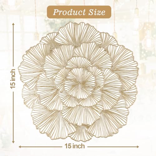 Gold Metallic Vinyl Flower Placemats Set of 6 for Dining Table I961330