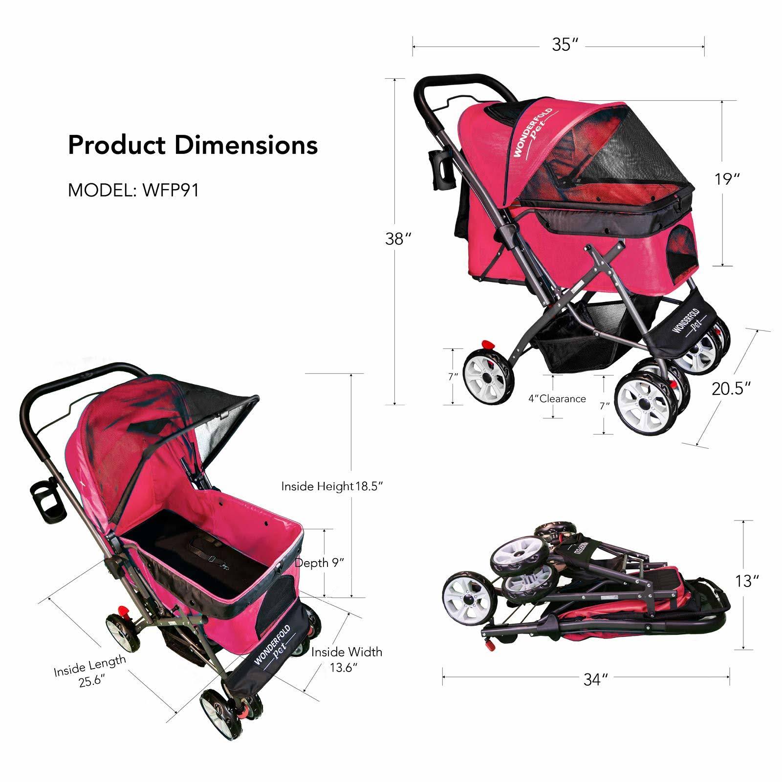 Wonderfold Pet 4 Wheels Folding Pet Stroller for Dogs/Cats Y68609