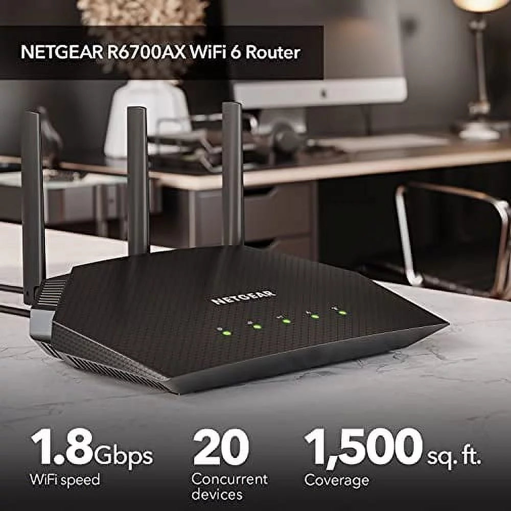 NETGEAR 4-Stream WiFi 6 Router (R6700AX) - AX1800, 1,500 sq. ft. Coverage S94632