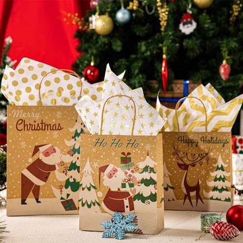 JOYIN 24 PCS Christmas Kraft Gift Bags Assorted Sizes M7069