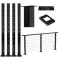 Muzata 4Pack Cable Railing Post Level-drilled Post with Flat top 36''x2''x2'' Black Square Weldless Stainless Steel Pre-Drilled for Wood Concrete Surface Mount Deck PS02 BH4S, PT1 PT2 PT6