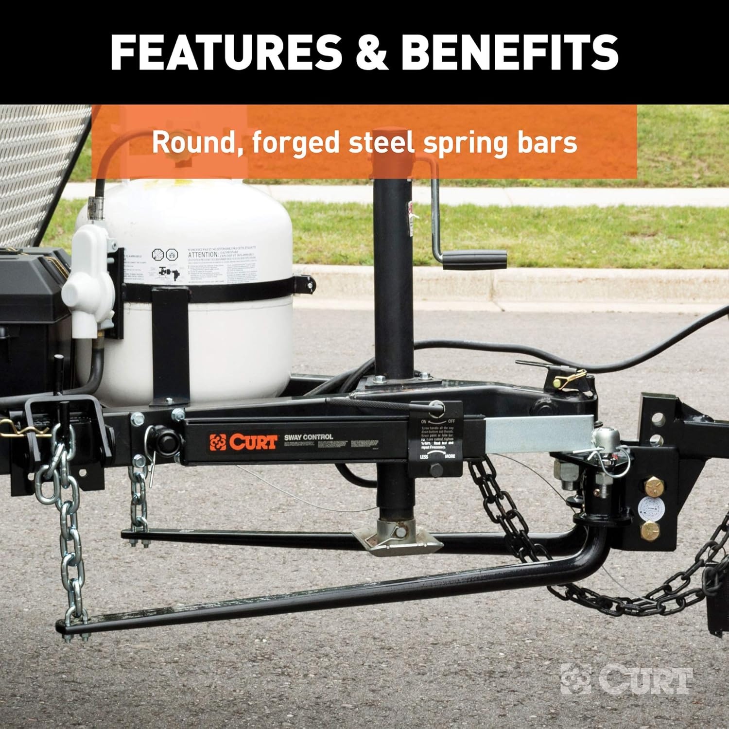 CURT 17063 Round Bar Weight Distribution Hitch with Sway Control, 14K, 2-In Shank, Black D3893