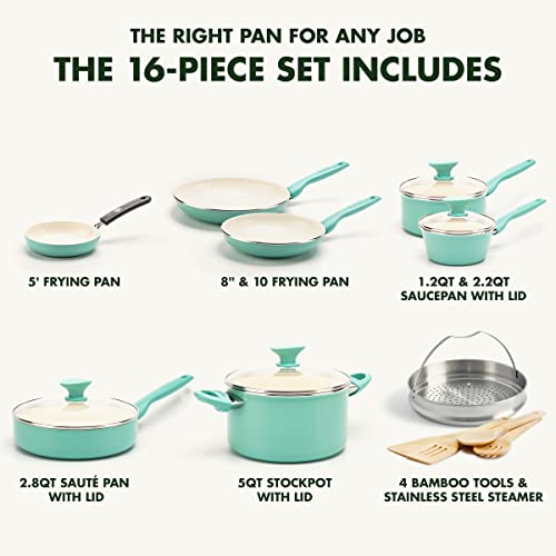 GreenPan Rio 16 Piece Cookware Set, Hard Anodized Ceramic Nonstick, Black C3064