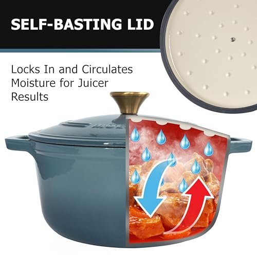 Mueller 6qt Enameled Cast Iron Dutch Oven with Lid, Oven-Safe to 500°F, White N219